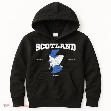 Scottish Flag And Map Scotland Coordinates Kids Hoodie