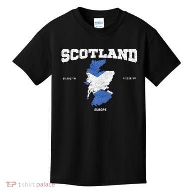 Scottish Flag And Map Scotland Coordinates Kids T-Shirt