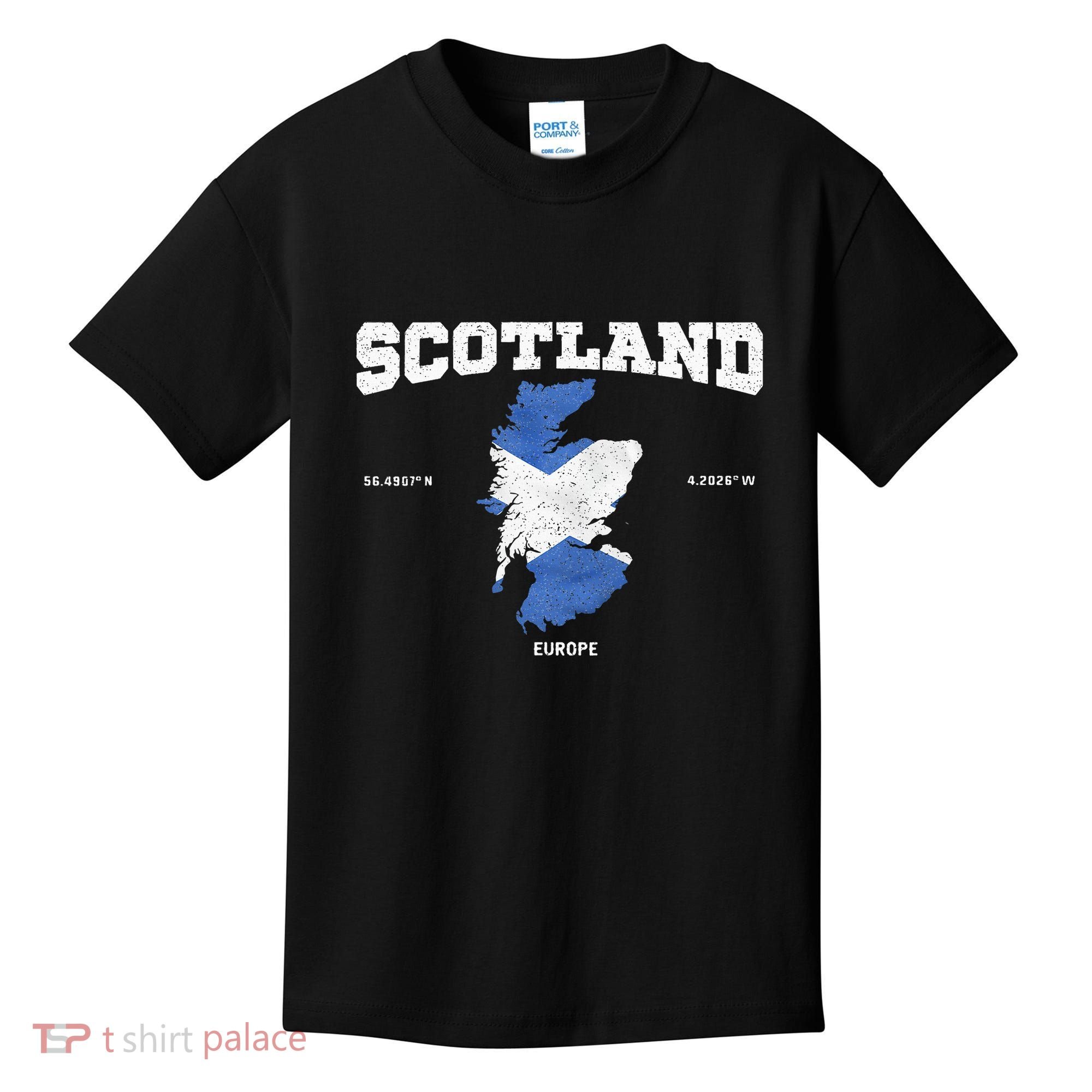 Scottish Flag And Map Scotland Coordinates Kids T-Shirt
