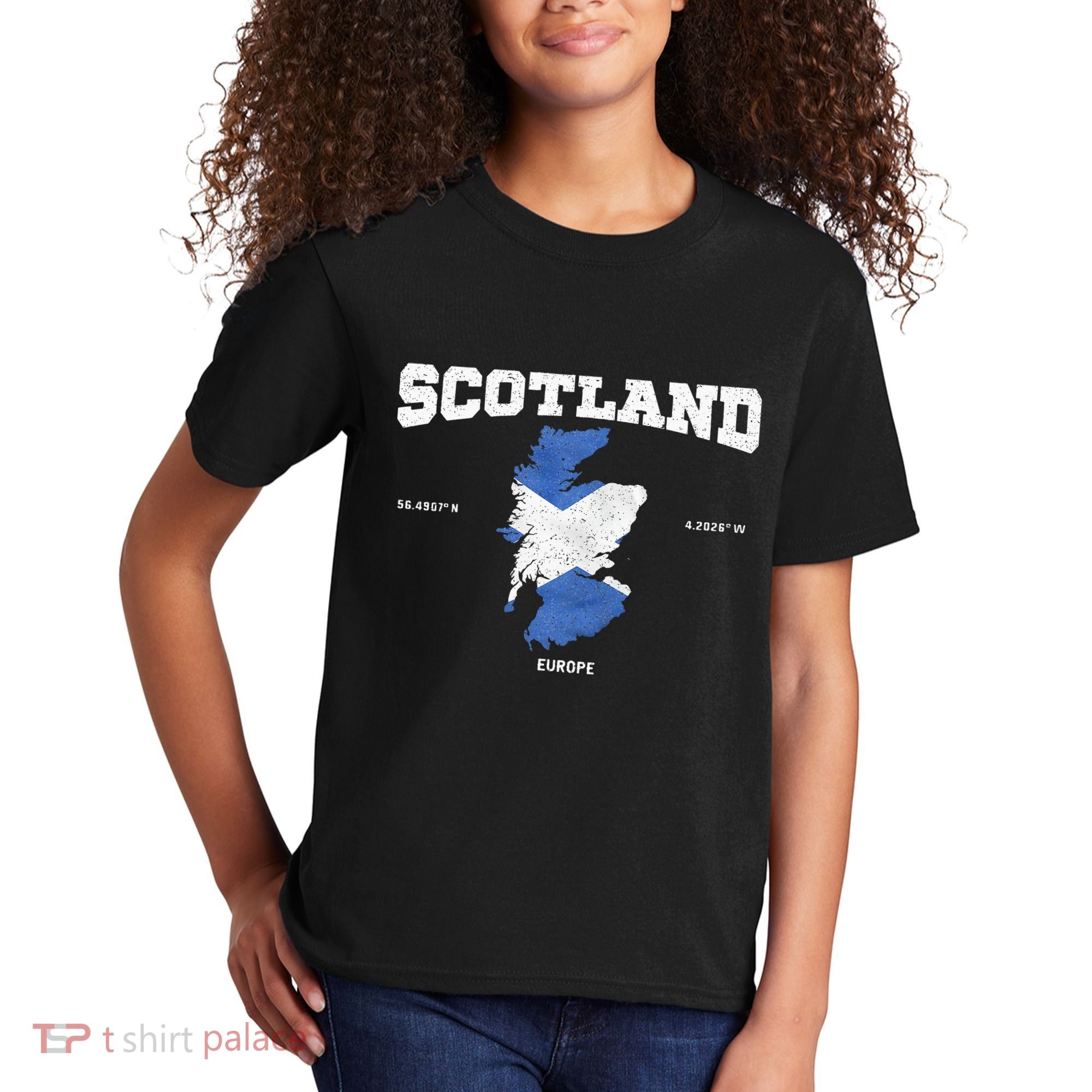 Scottish Flag And Map Scotland Coordinates Kids T-Shirt