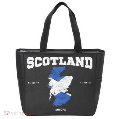Scottish Flag And Map Scotland Coordinates Tote Bag