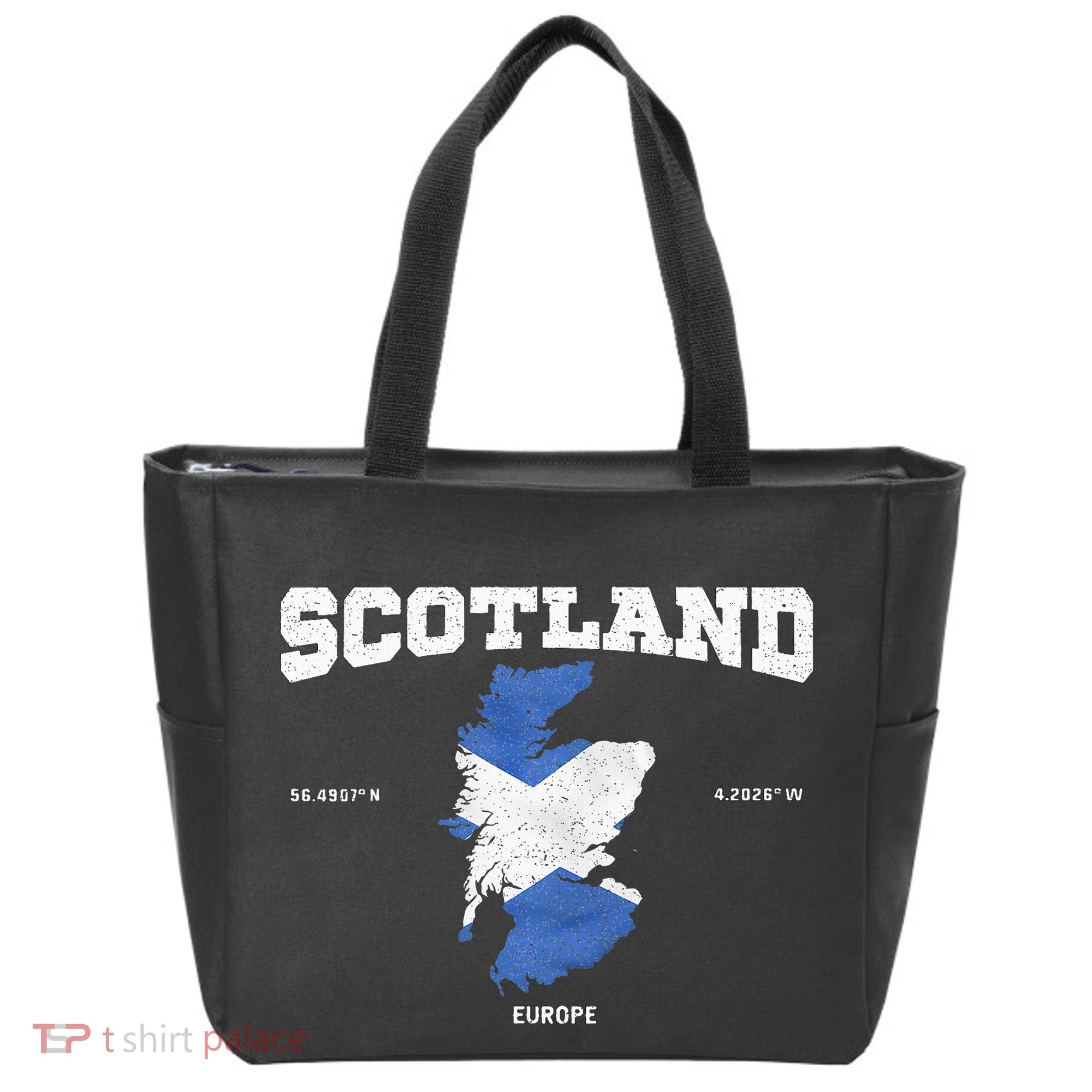 Scottish Flag And Map Scotland Coordinates Tote Bag