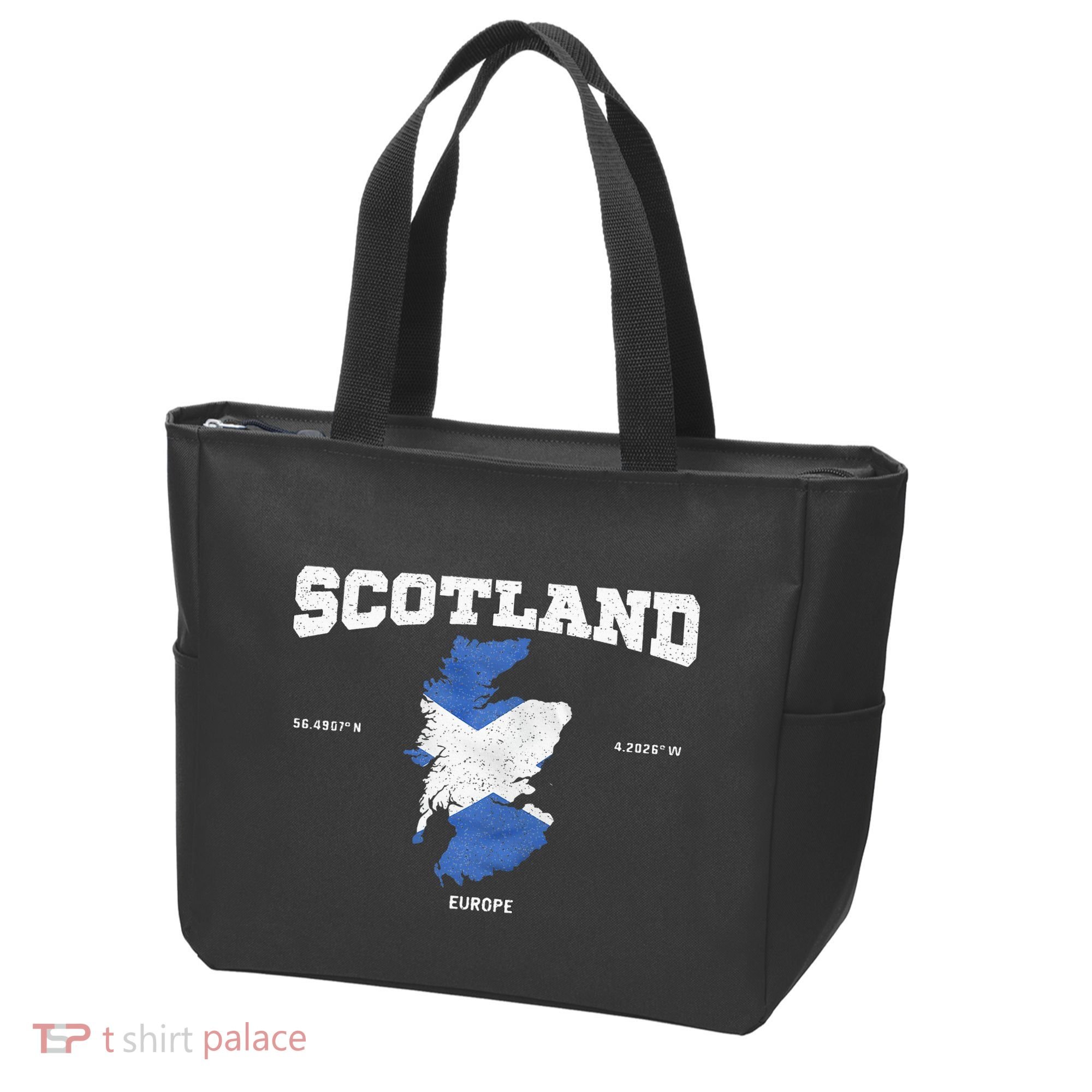 Scottish Flag And Map Scotland Coordinates Tote Bag