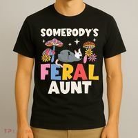 Somebody's Feral Aunt Opossum Wild Auntie Groovy Mushroom T-Shirt thumb 3