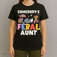 Somebody's Feral Aunt Opossum Wild Auntie Groovy Mushroom T-Shirt thumb 4