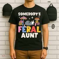 Somebody's Feral Aunt Opossum Wild Auntie Groovy Mushroom T-Shirt thumb 6