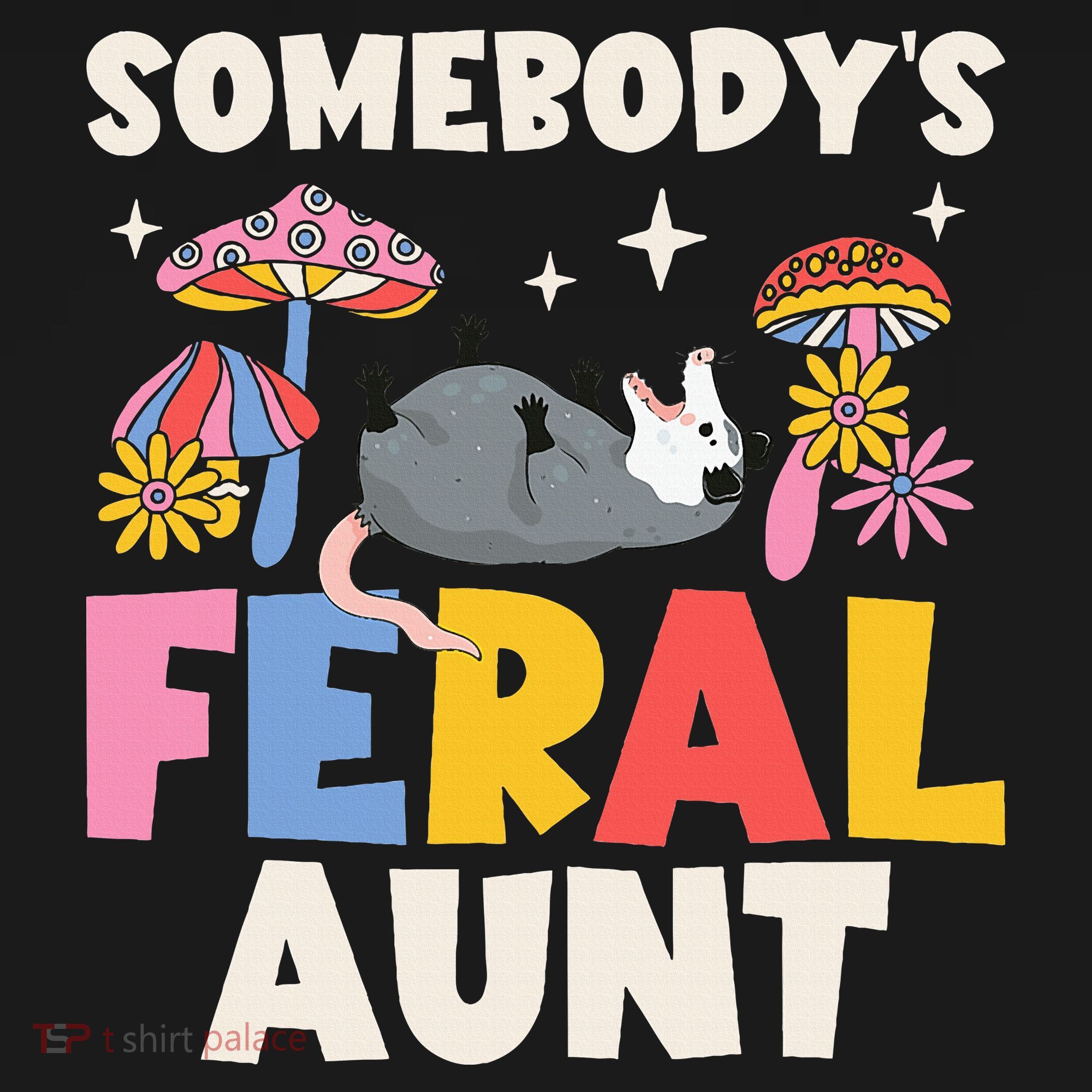 Somebody's Feral Aunt Opossum Wild Auntie Groovy Mushroom Women's Tank Top