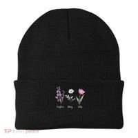 Subtle Floral Anti Trump Flowers Foxglove Daisy Tulip Funny Beanie thumb 0