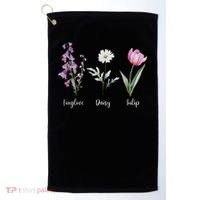 Subtle Floral Anti Trump Flowers Foxglove Daisy Tulip Funny Golf Towel thumb 0