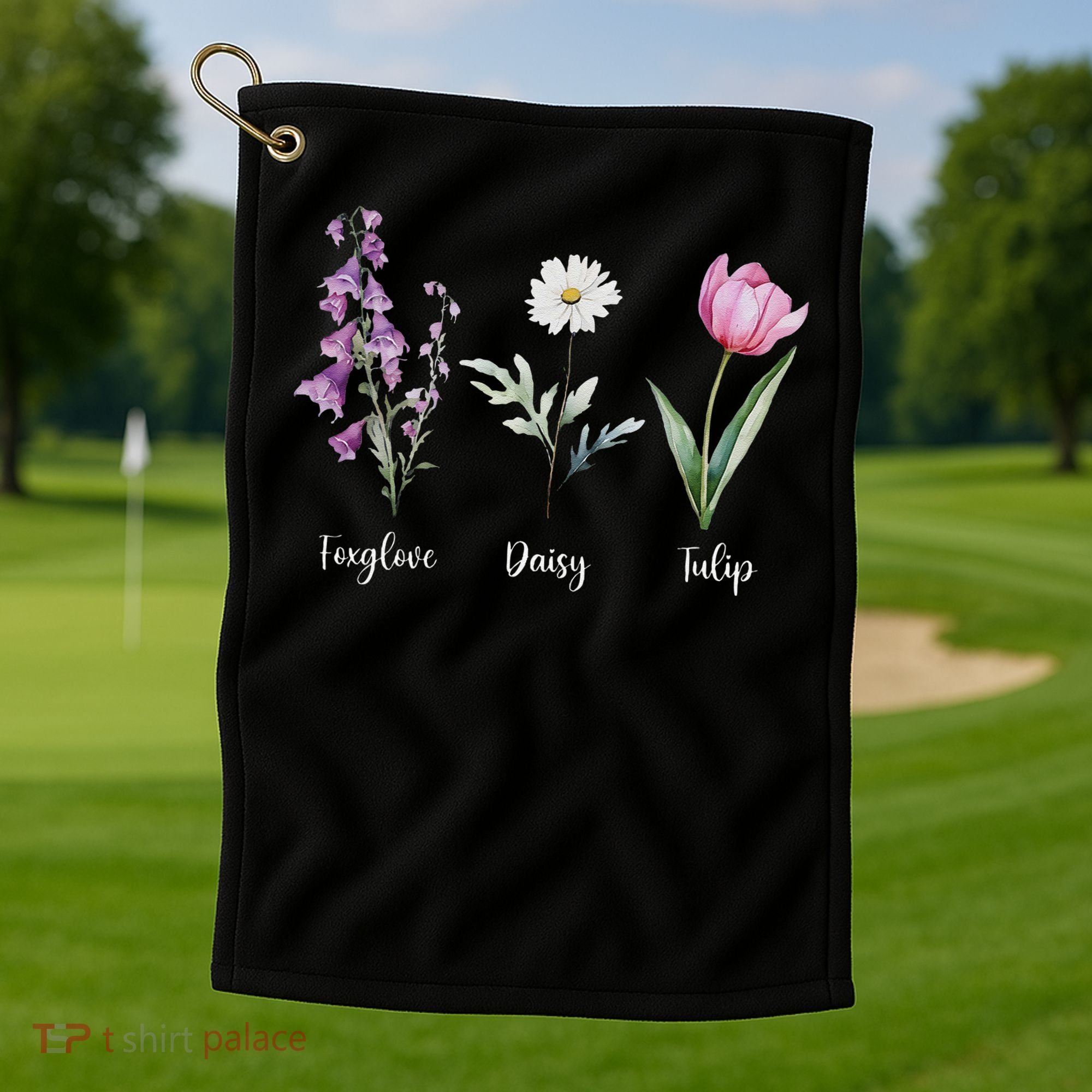 Subtle Floral Anti Trump Flowers Foxglove Daisy Tulip Funny Golf Towel