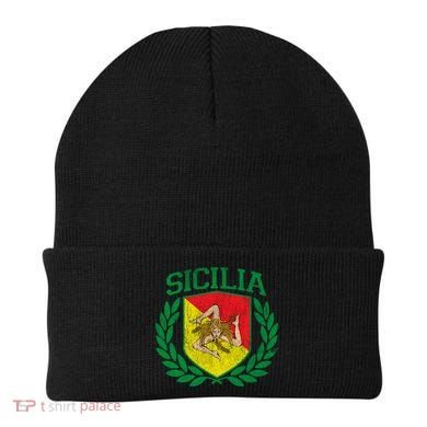 Sicilia Flag And Shield With Trinacria Sicily Gift Beanie