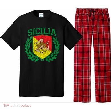 Sicilia Flag And Shield With Trinacria Sicily Gift Pajama Set