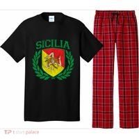 Sicilia Flag And Shield With Trinacria Sicily Gift Pajama Set thumb 0