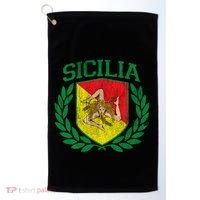 Sicilia Flag And Shield With Trinacria Sicily Gift Golf Towel thumb 0