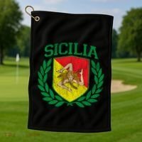 Sicilia Flag And Shield With Trinacria Sicily Gift Golf Towel thumb 1