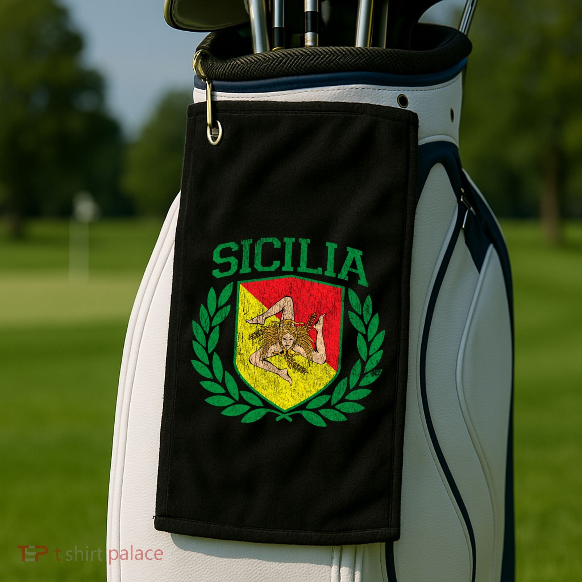Sicilia Flag And Shield With Trinacria Sicily Gift Golf Towel