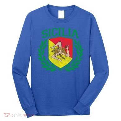 Sicilia Flag And Shield With Trinacria Sicily Gift Long Sleeve Shirt