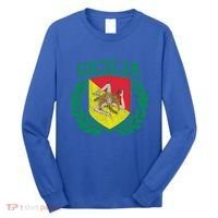 Sicilia Flag And Shield With Trinacria Sicily Gift Long Sleeve Shirt thumb 0