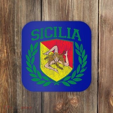 Sicilia Flag And Shield With Trinacria Sicily Gift Coaster