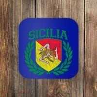 Sicilia Flag And Shield With Trinacria Sicily Gift Coaster thumb 0