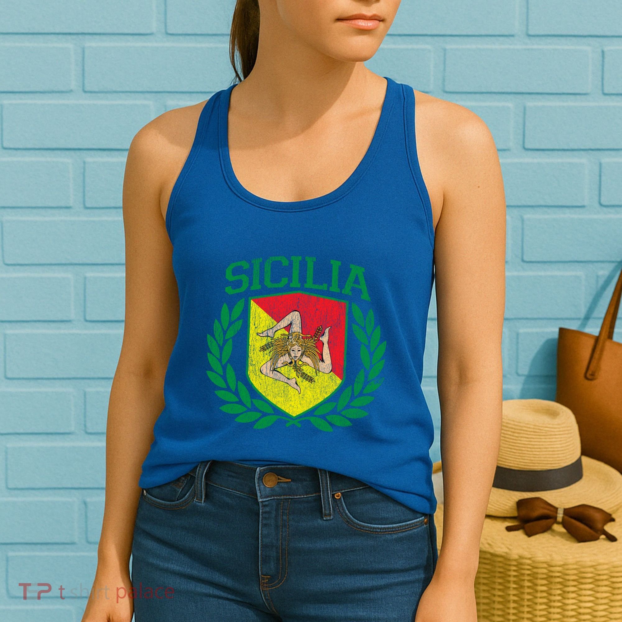 Sicilia Flag And Shield With Trinacria Sicily Gift Women's Tank Top