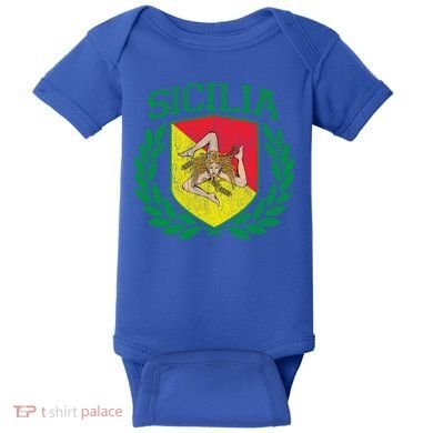 Sicilia Flag And Shield With Trinacria Sicily Gift Baby Bodysuit