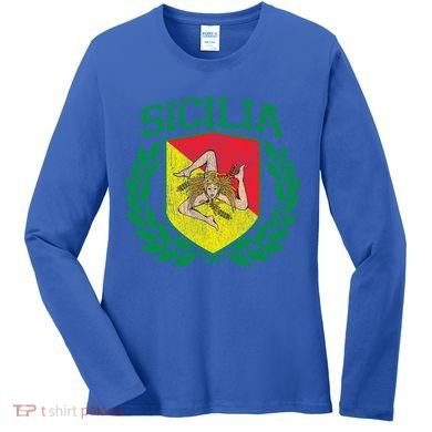 Sicilia Flag And Shield With Trinacria Sicily Gift Women's Long Sleeve Shirt