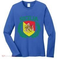 Sicilia Flag And Shield With Trinacria Sicily Gift Women's Long Sleeve Shirt thumb 0