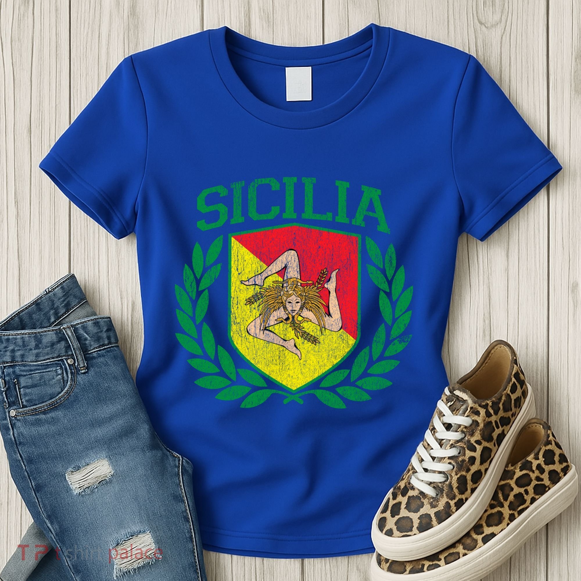 Sicilia Flag And Shield With Trinacria Sicily Gift Women's T-Shirt