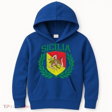 Sicilia Flag And Shield With Trinacria Sicily Gift Kids Hoodie