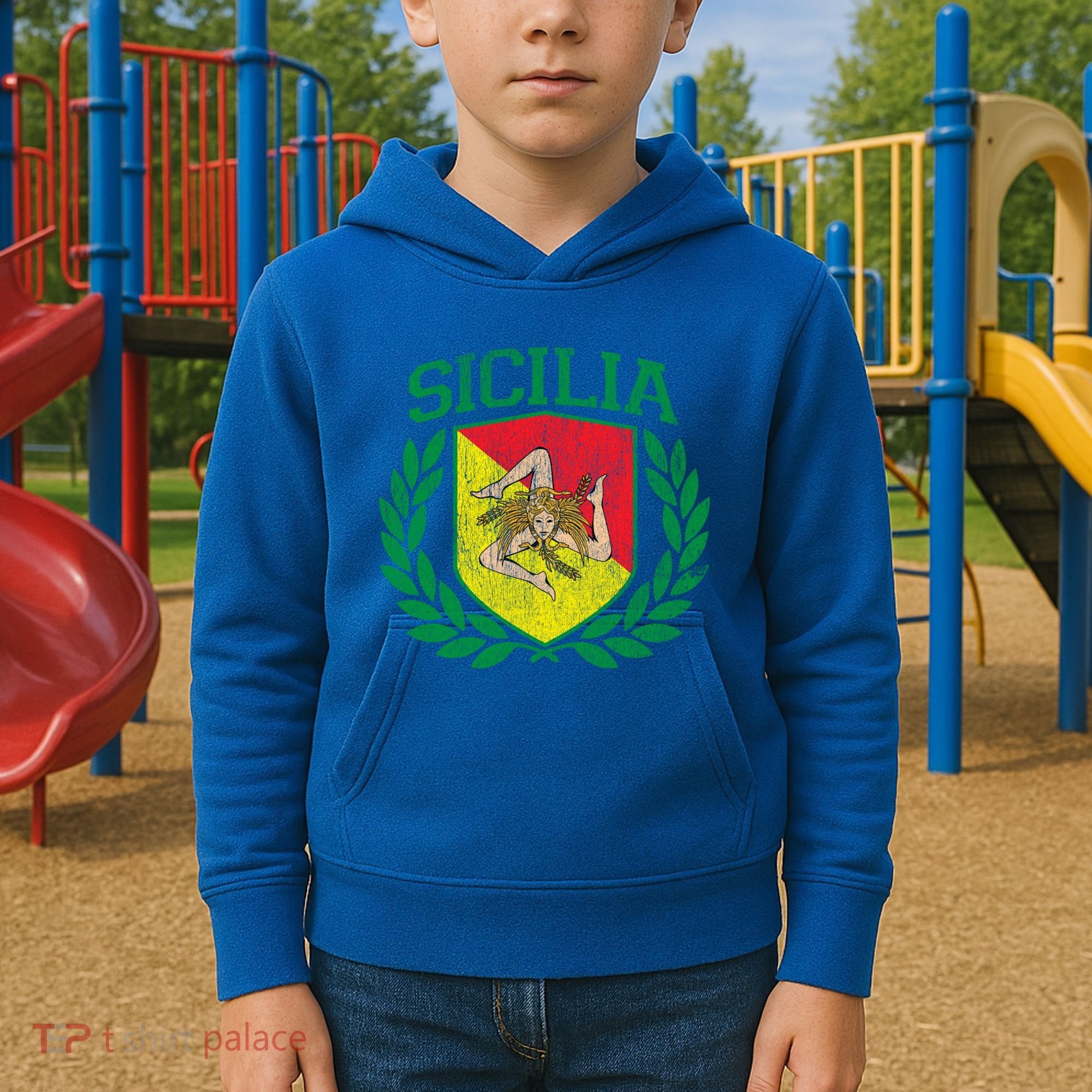 Sicilia Flag And Shield With Trinacria Sicily Gift Kids Hoodie