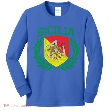 Sicilia Flag And Shield With Trinacria Sicily Gift Kids Long Sleeve Shirt