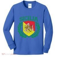 Sicilia Flag And Shield With Trinacria Sicily Gift Kids Long Sleeve Shirt thumb 0
