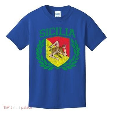 Sicilia Flag And Shield With Trinacria Sicily Gift Kids T-Shirt