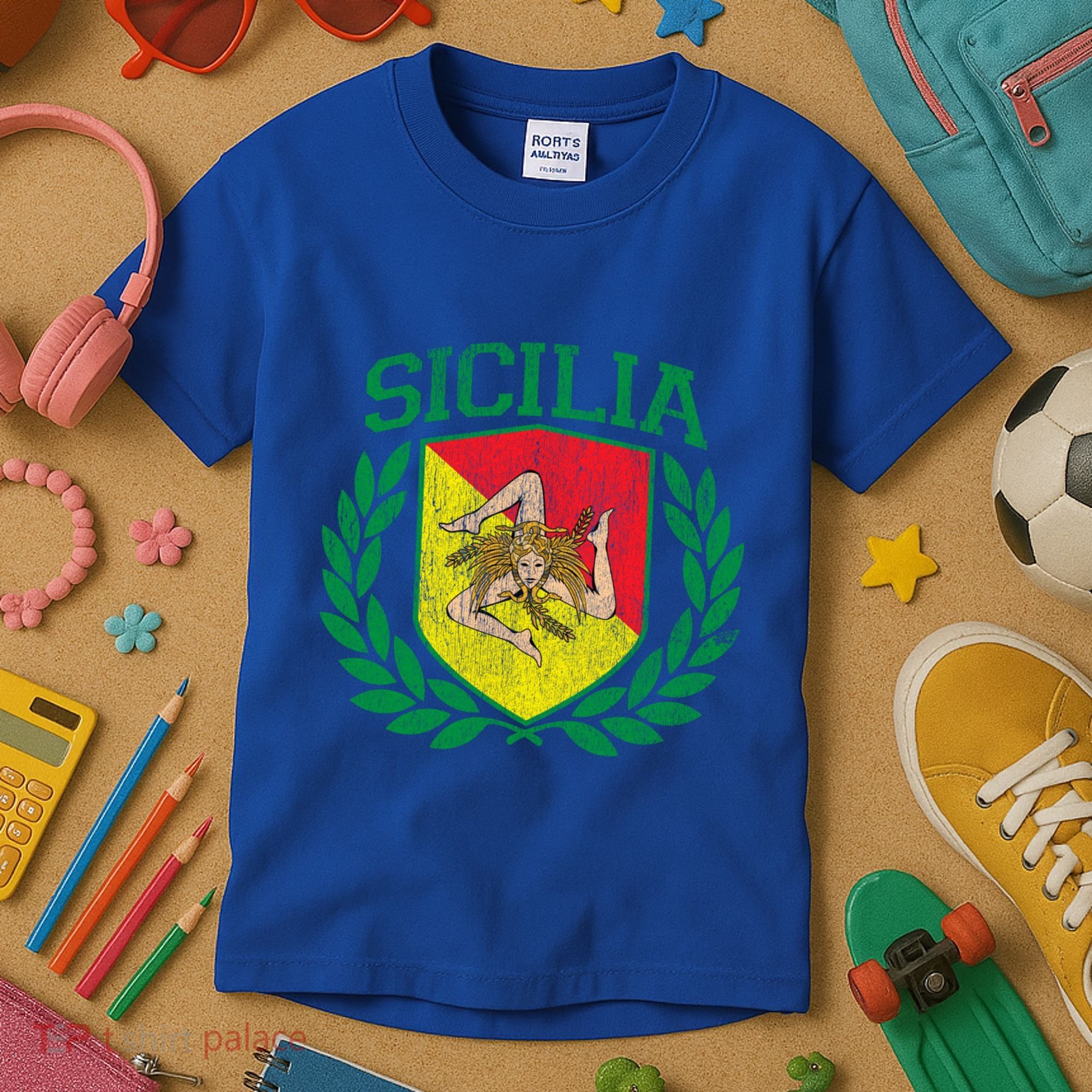 Sicilia Flag And Shield With Trinacria Sicily Gift Kids T-Shirt