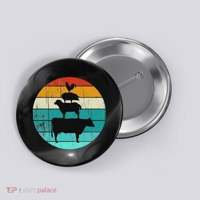 Stacked Farm Animals Retro Sunset Vintage Farmer Sun Colors Button