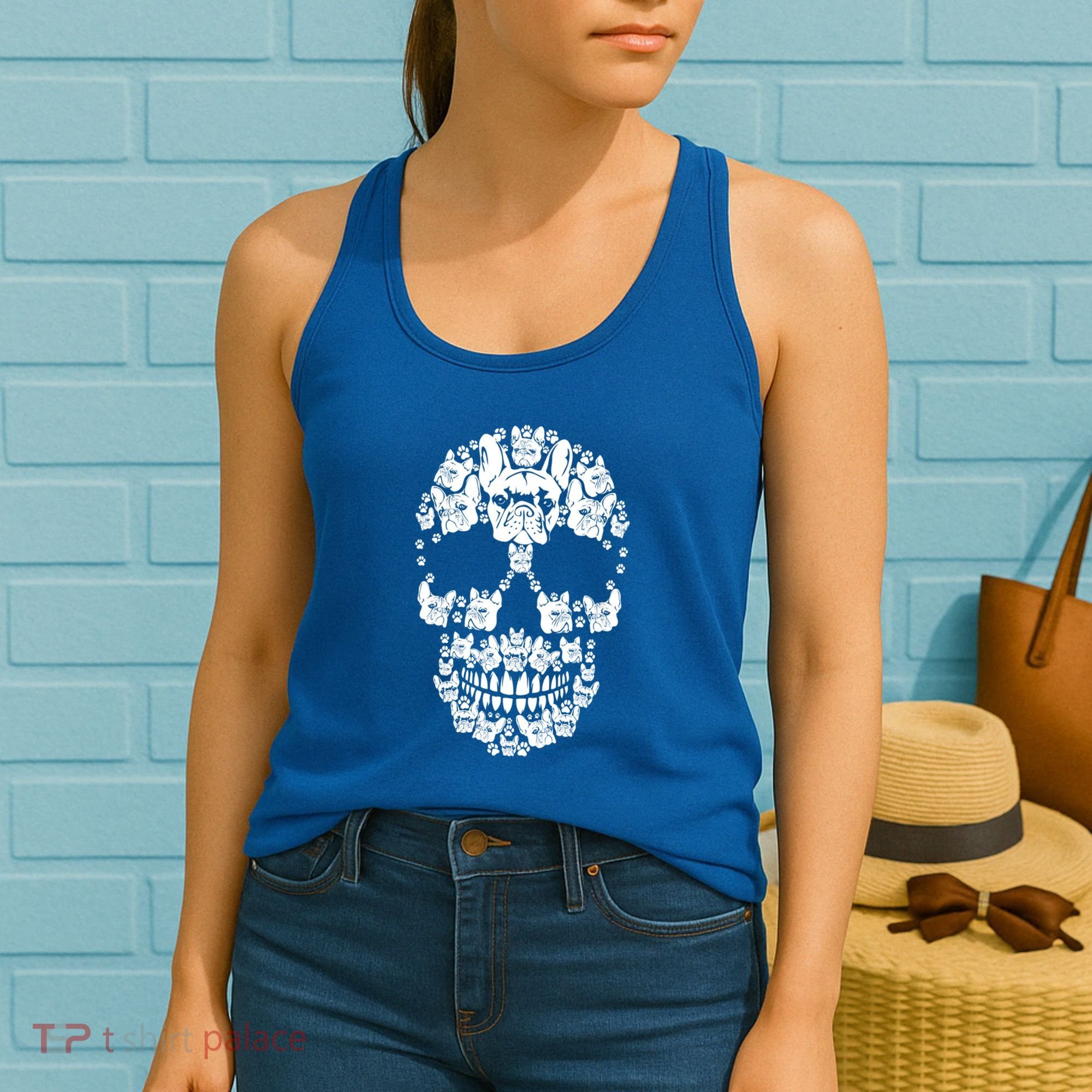 Skull French Bulldog Skeleton Halloween Costume Scary Gift Women's Tank Top