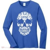 Skull French Bulldog Skeleton Halloween Costume Scary Gift Women's Long Sleeve Shirt thumb 0