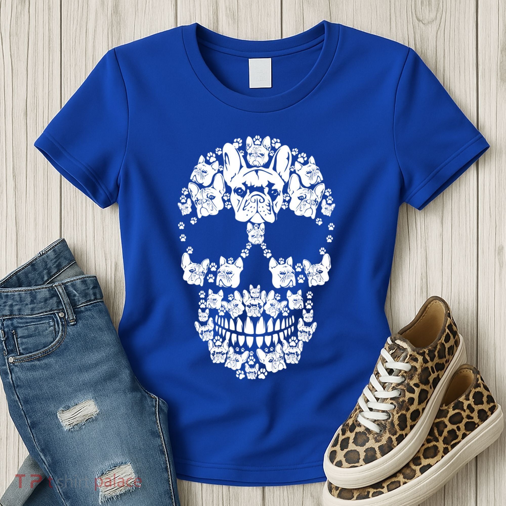 Skull French Bulldog Skeleton Halloween Costume Scary Gift Women's T-Shirt