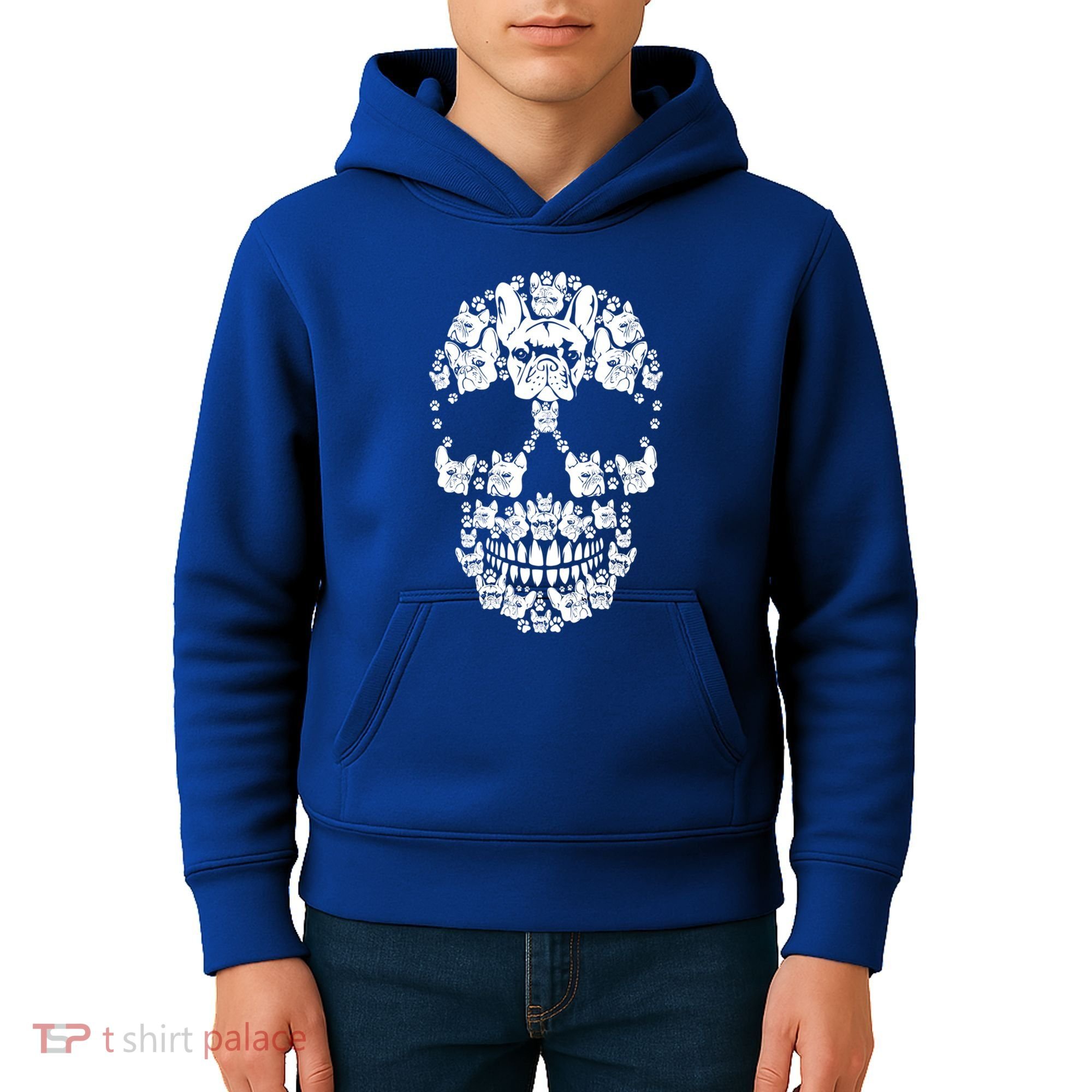 Skull French Bulldog Skeleton Halloween Costume Scary Gift Kids Hoodie