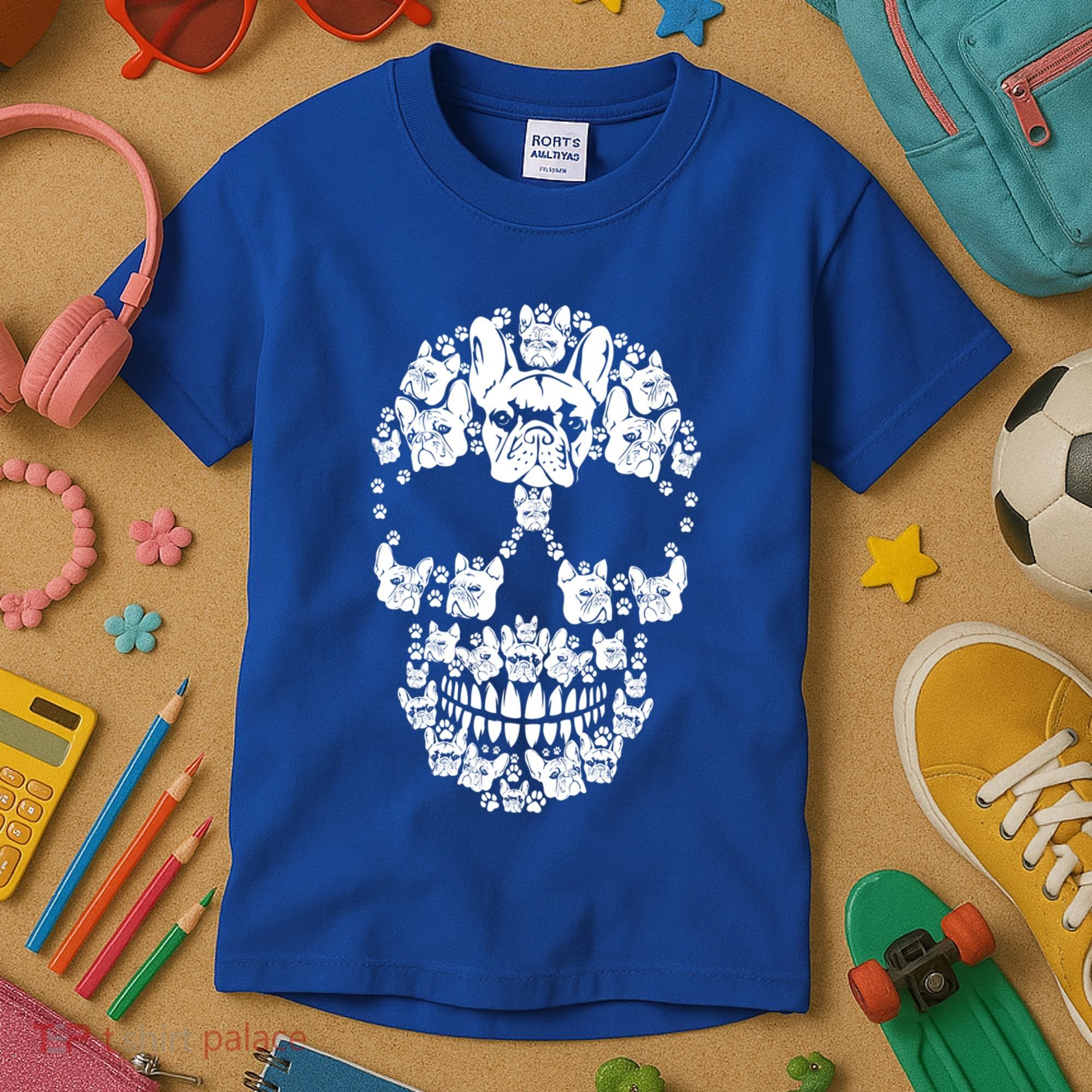 Skull French Bulldog Skeleton Halloween Costume Scary Gift Kids T-Shirt