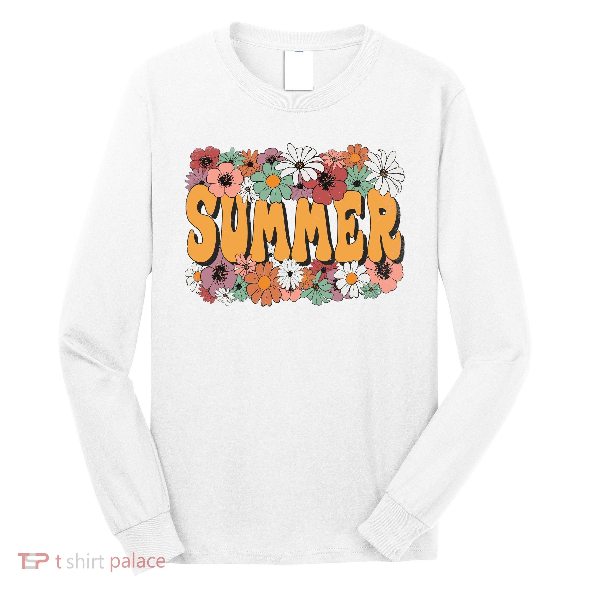 Summer Flowers Beautiful Summer Floral Retro Long Sleeve Shirt