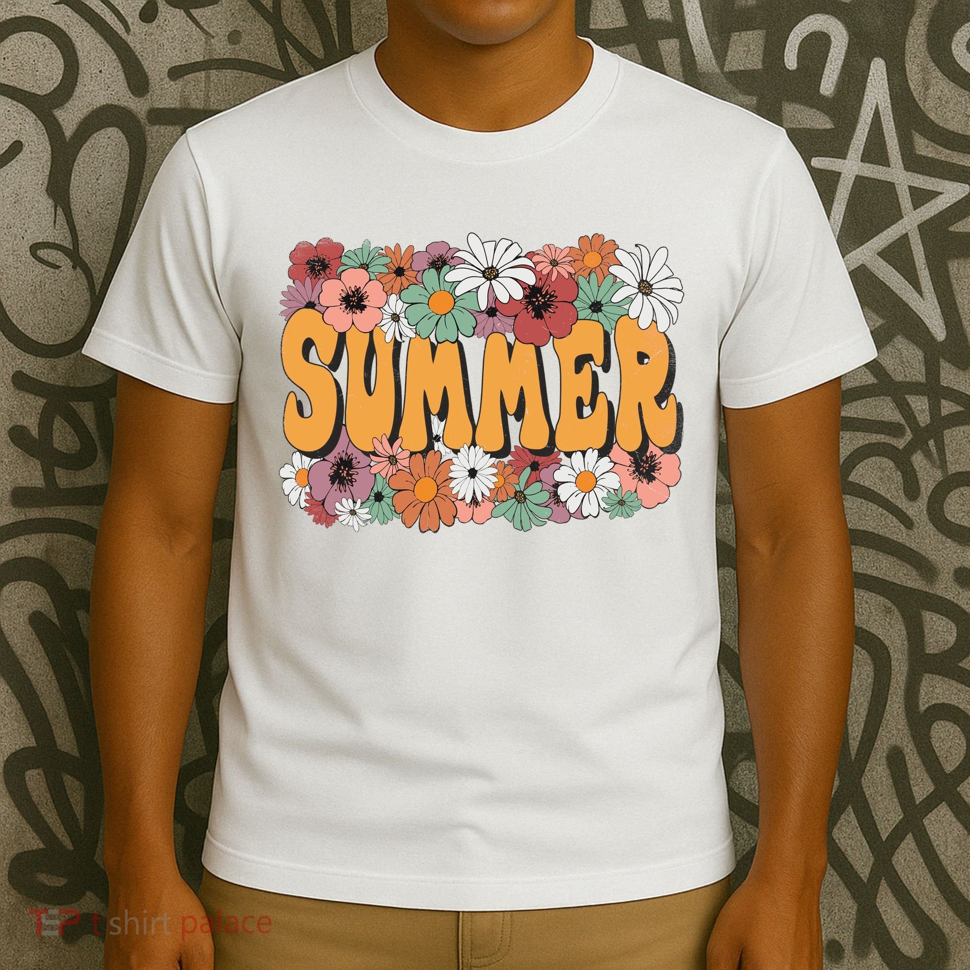Summer Flowers Beautiful Summer Floral Retro T-Shirt