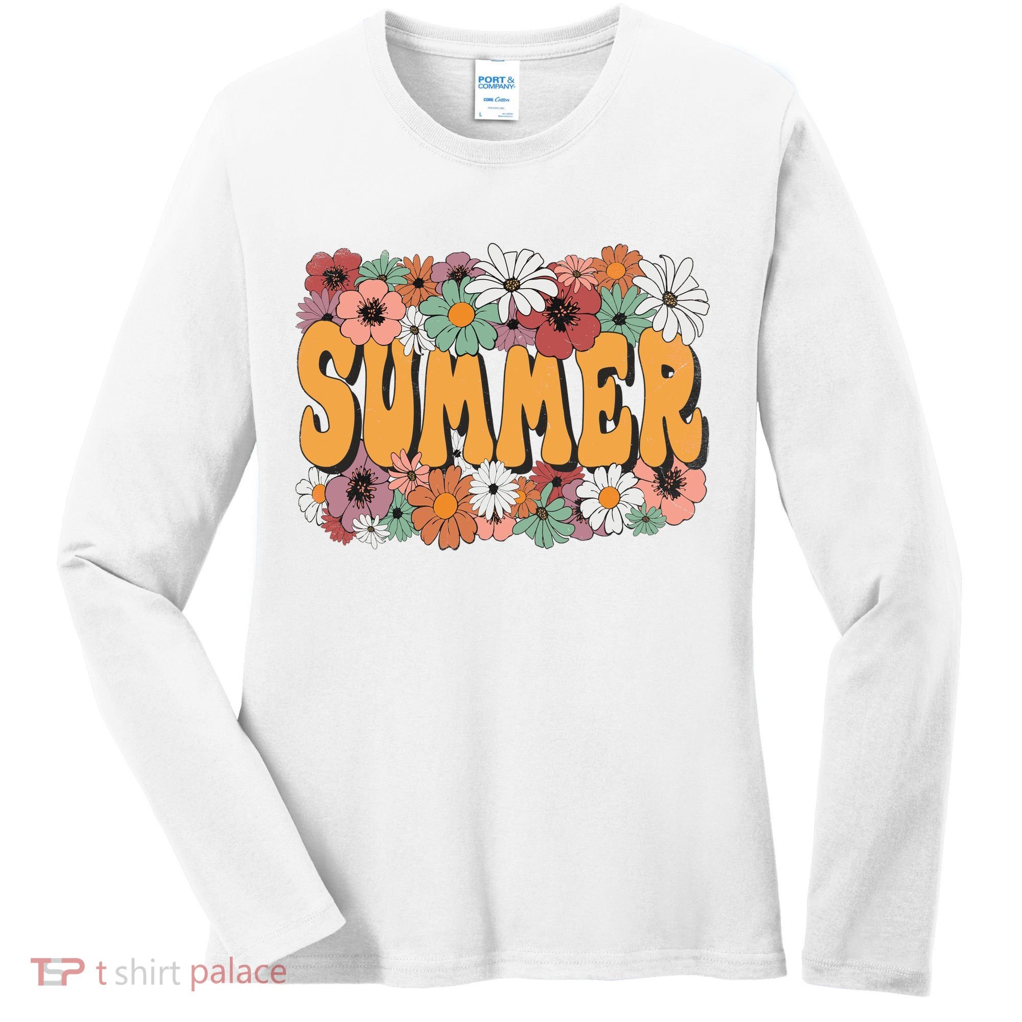 Summer Flowers Beautiful Summer Floral Retro Women's Long Sleeve Shirt