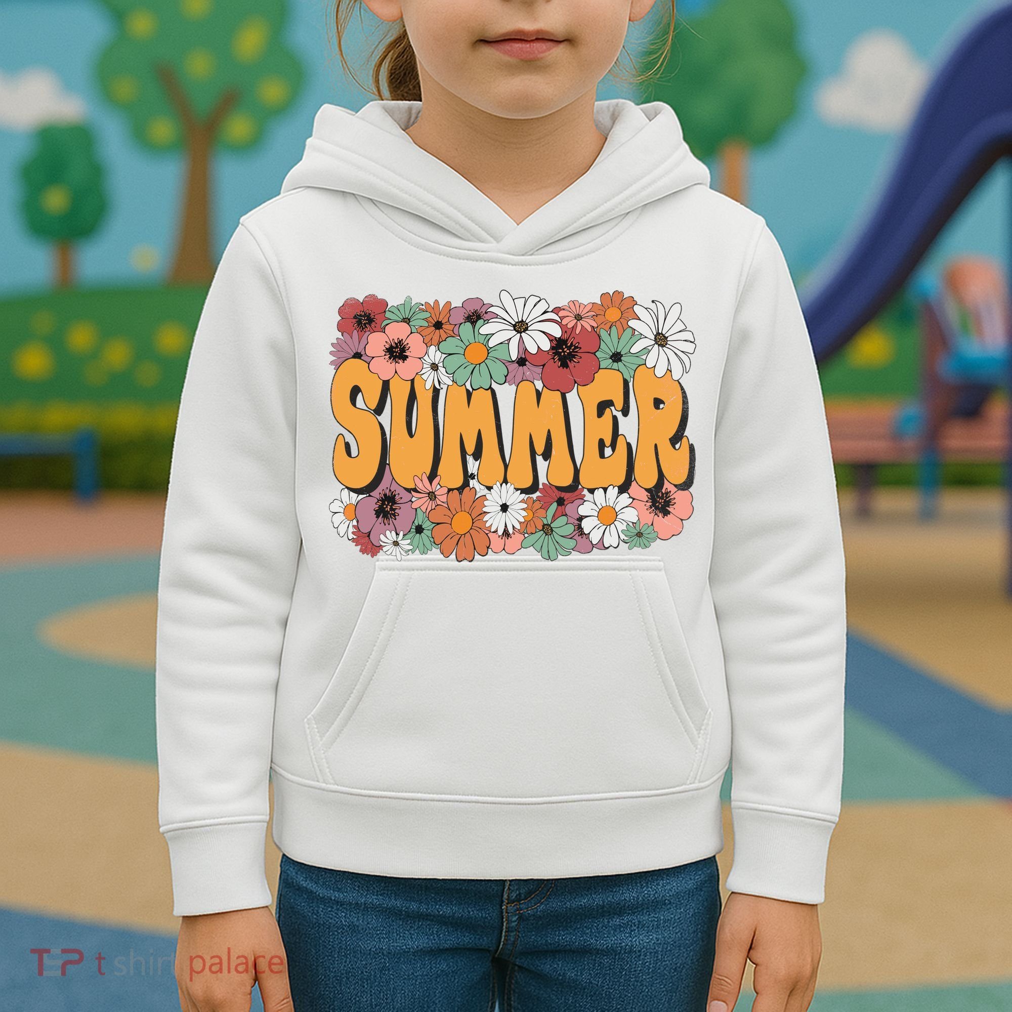 Summer Flowers Beautiful Summer Floral Retro Kids Hoodie