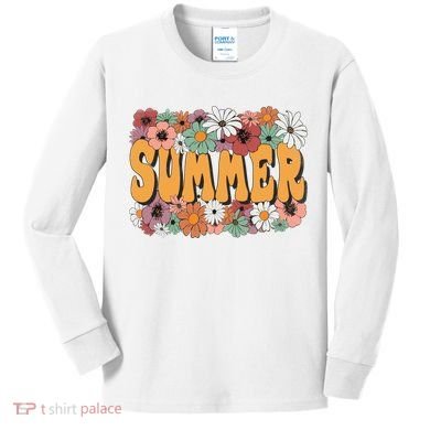 Summer Flowers Beautiful Summer Floral Retro Kids Long Sleeve Shirt