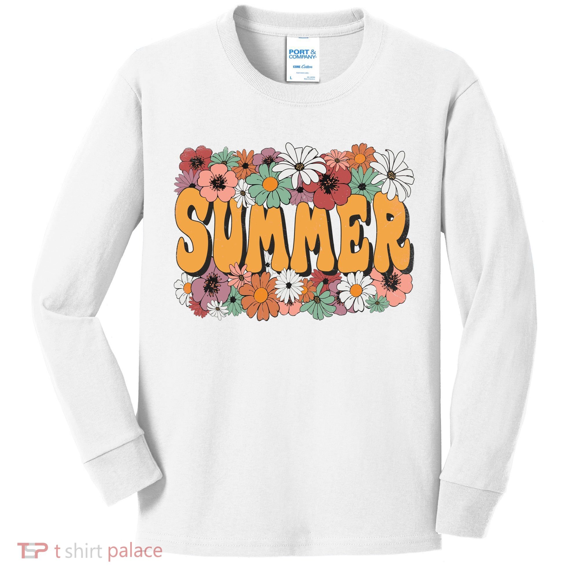 Summer Flowers Beautiful Summer Floral Retro Kids Long Sleeve Shirt