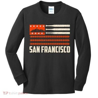San Francisco Baseball Flag Patriotic Vintage Kids Long Sleeve Shirt
