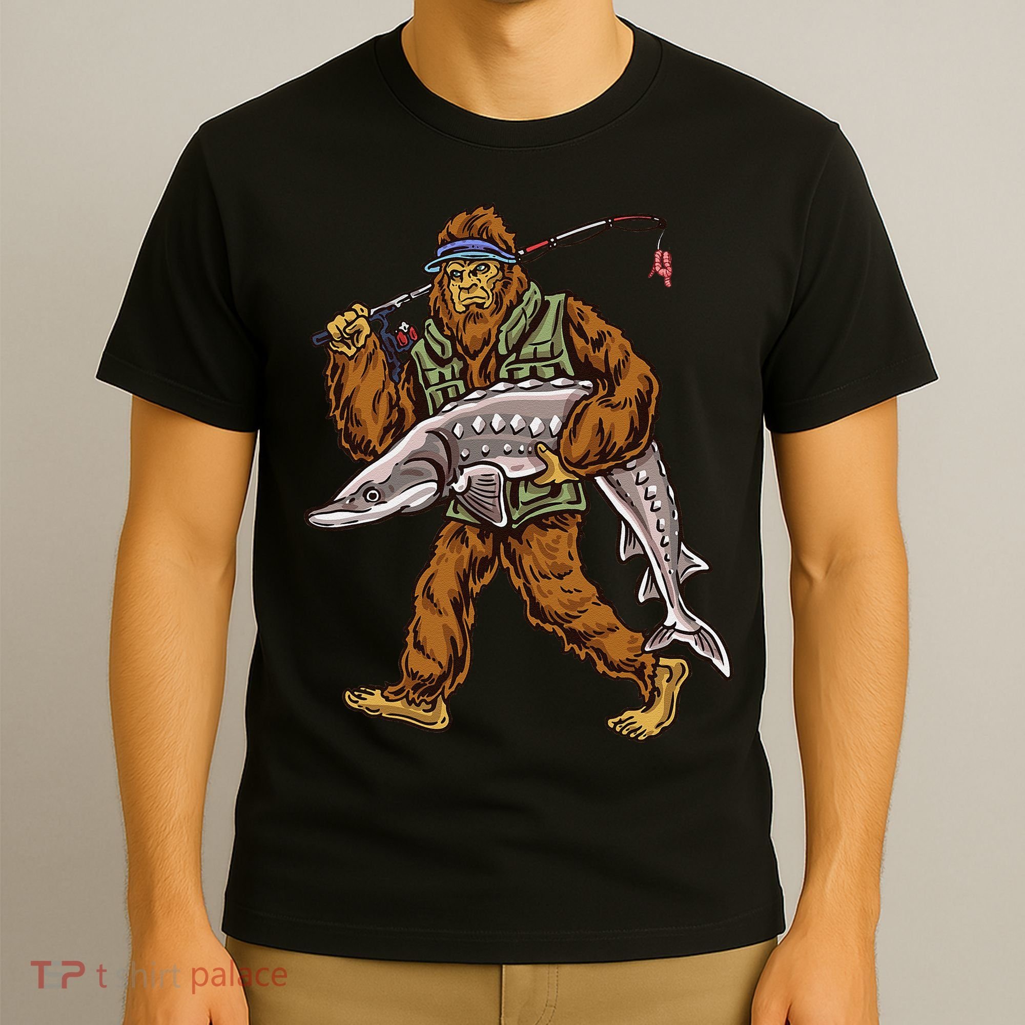 Sturgeon Fishing Bigfoot Fishermen T-Shirt