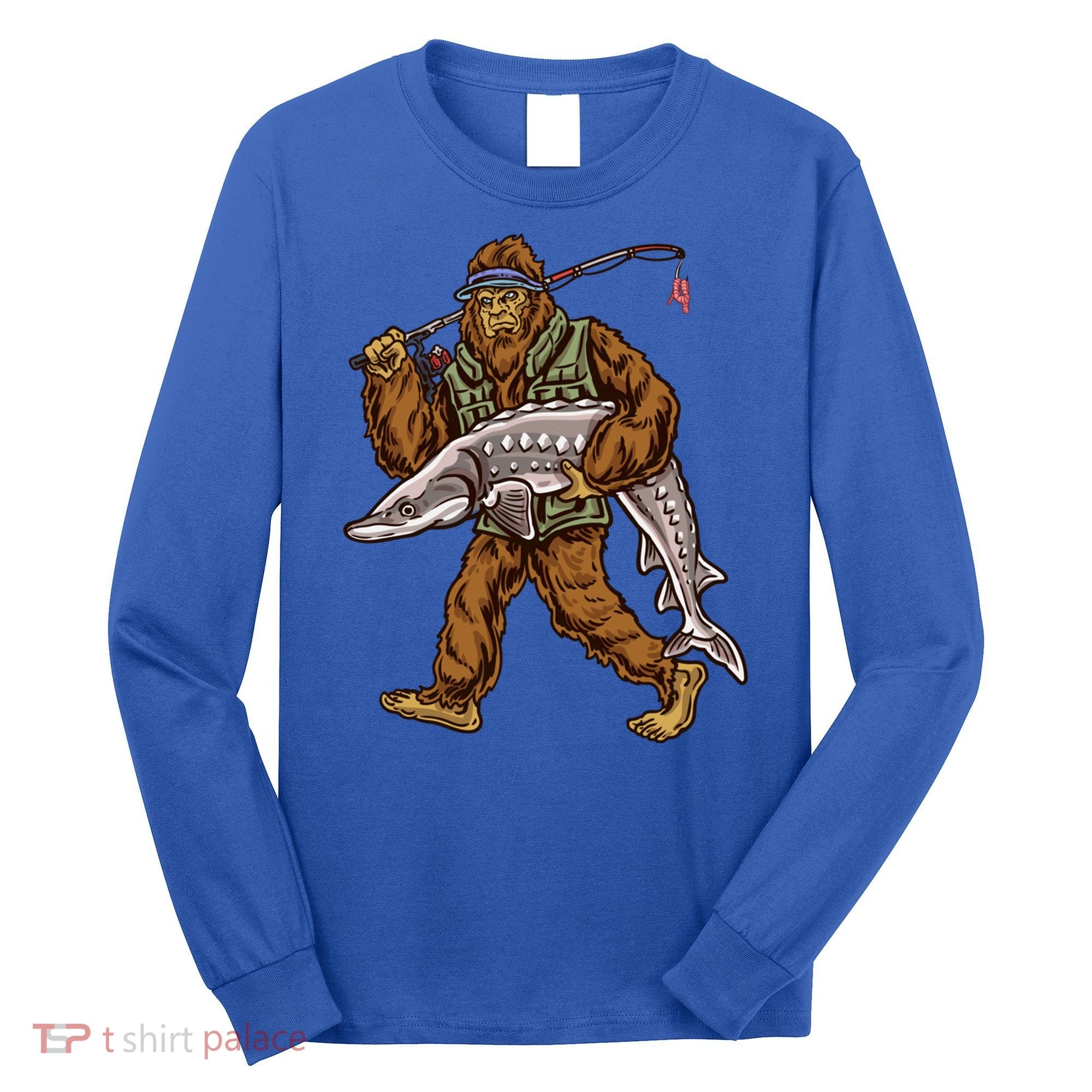 Sturgeon Fishing Bigfoot Fisher Gift Long Sleeve Shirt